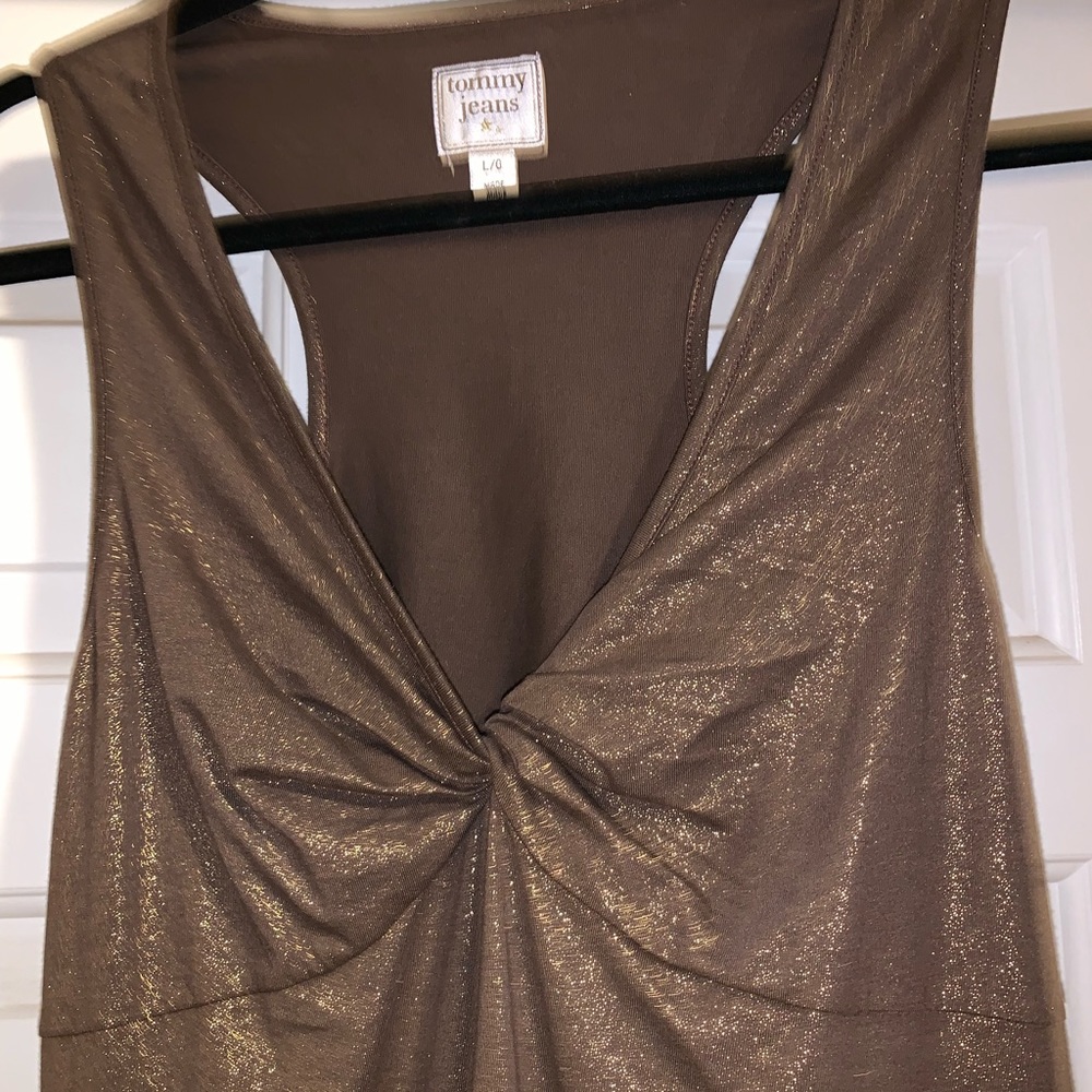 Brown/gold shimmer razor dress tank top